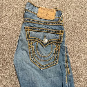 True Religion- Ricky big T flap straight jeans. Straight Flap Ropestitch